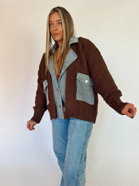 Mixed Cable Knit & Denim Jacket at Sage Lush Boutique