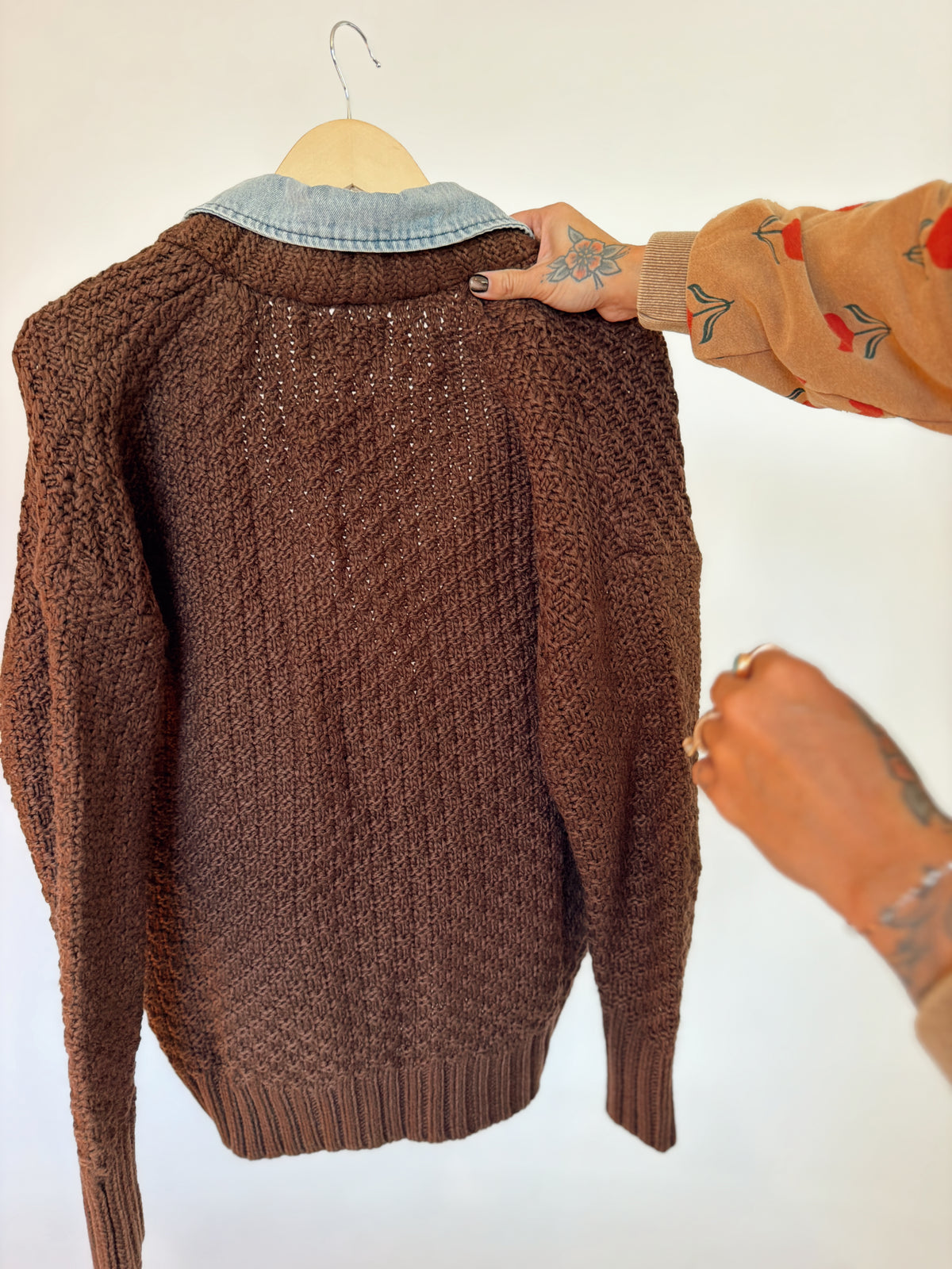 Mixed Cable Knit & Denim Jacket, alternate view