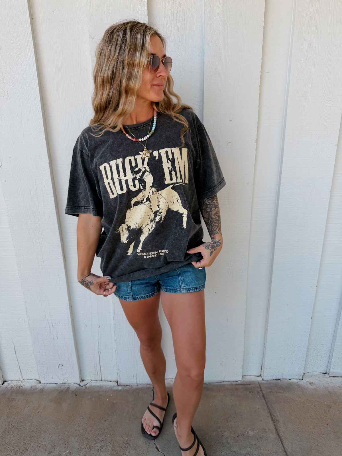 Buck 'em Graphic S/S Washed Boyfriend Fit Tee
