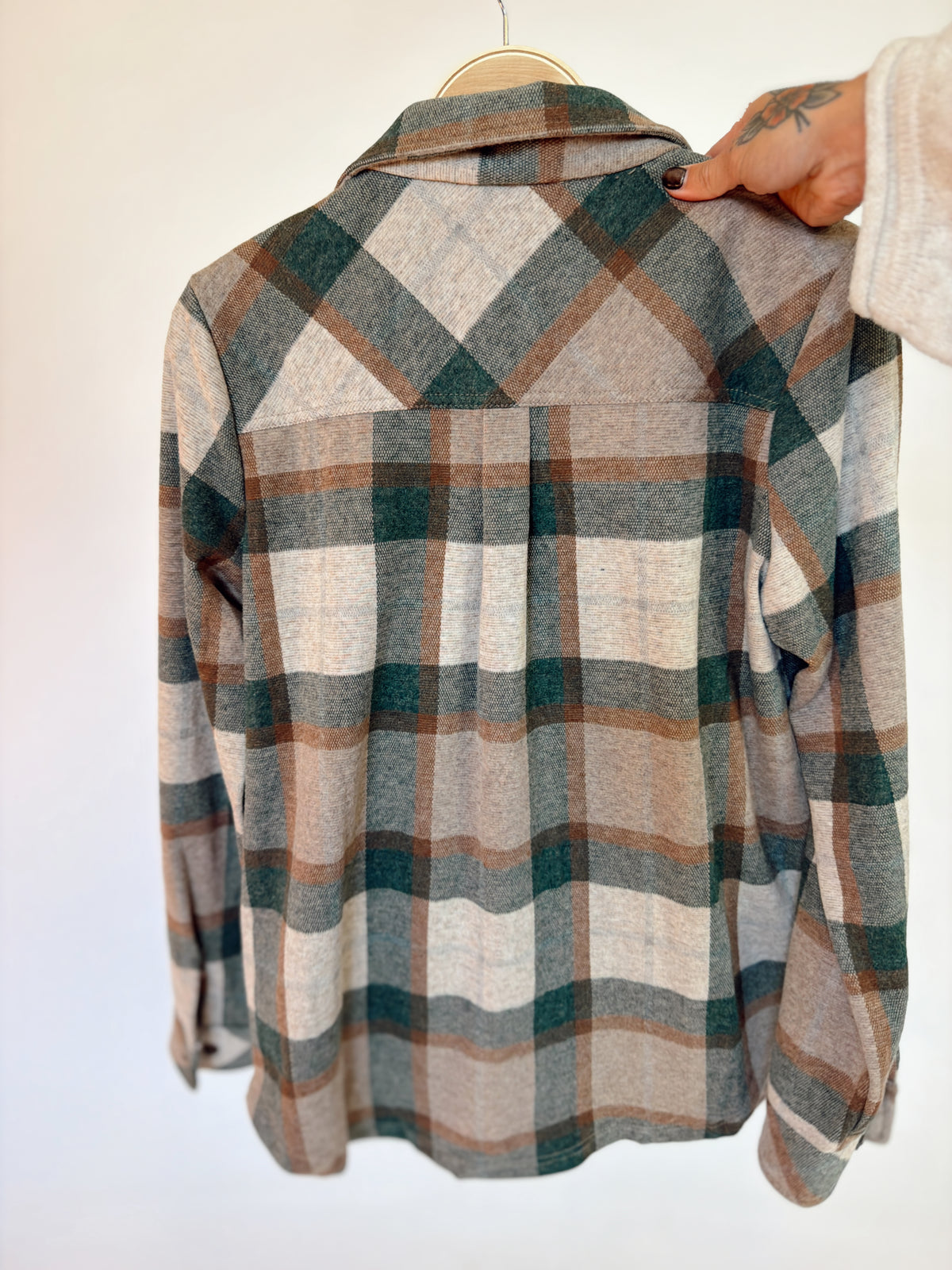 Olive, Brown & Tan Plaid Button-Up Shirt, alternate view