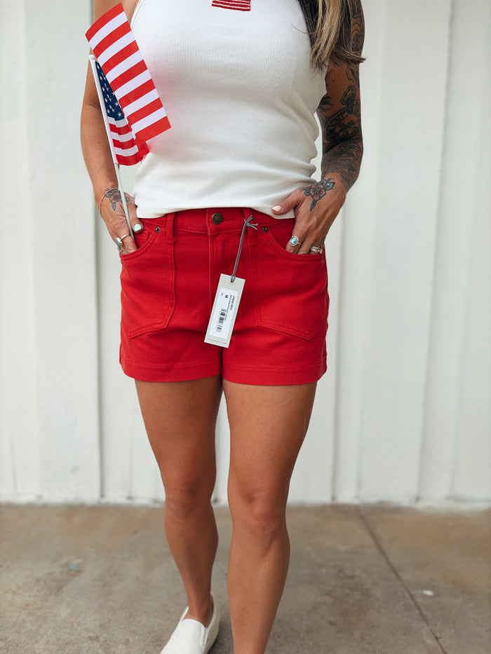 Just Black Denim Hot Red Shorts