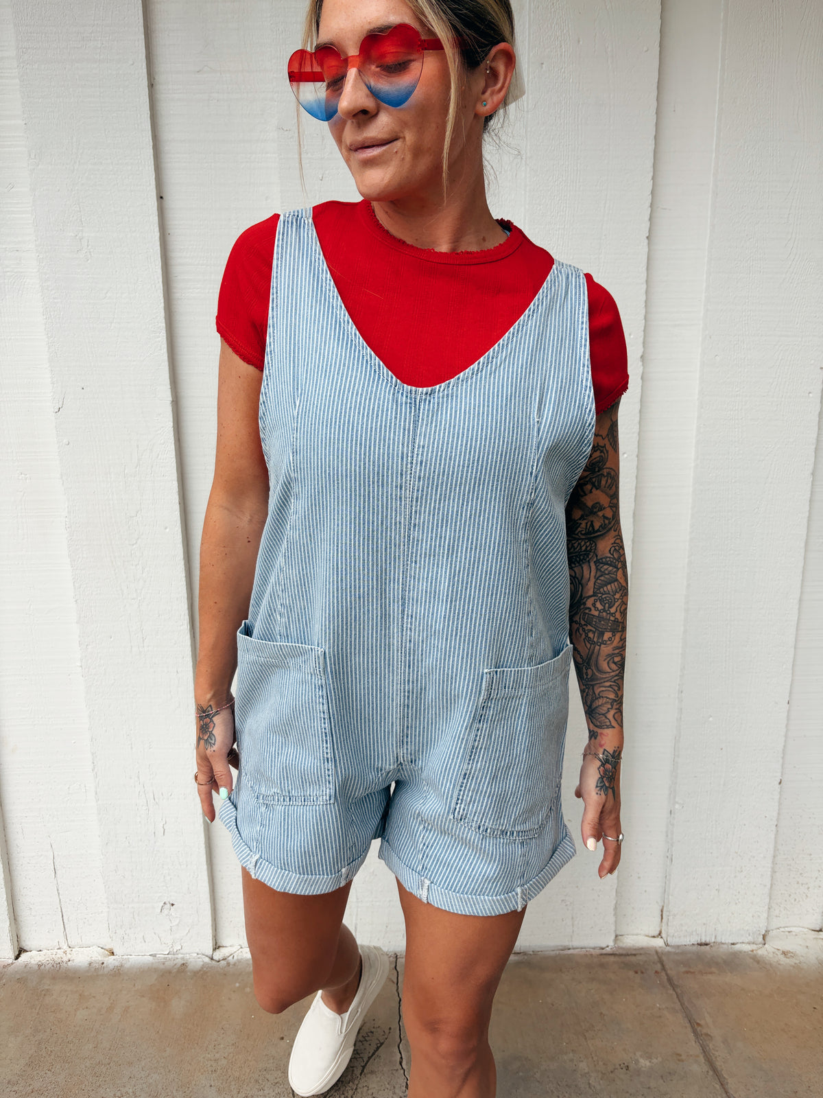 Pinstripe Denim Overalls