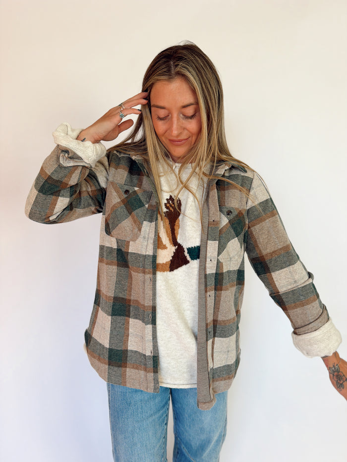 Olive, Brown & Tan Plaid Button-Up Shirt at Sage Lush Boutique