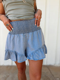Ruffled Denim Shorts