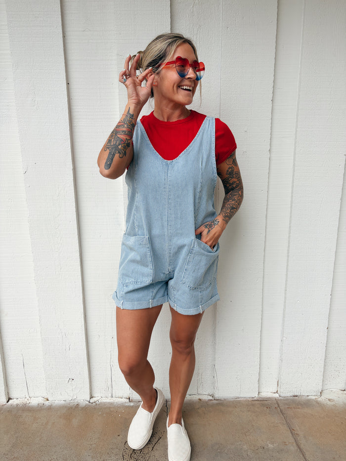 Pinstripe Denim Overalls