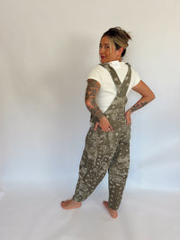 Olive Paisley Barrel Overalls ￼