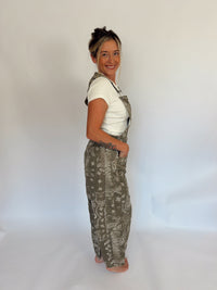 Olive Paisley Barrel Overalls ￼