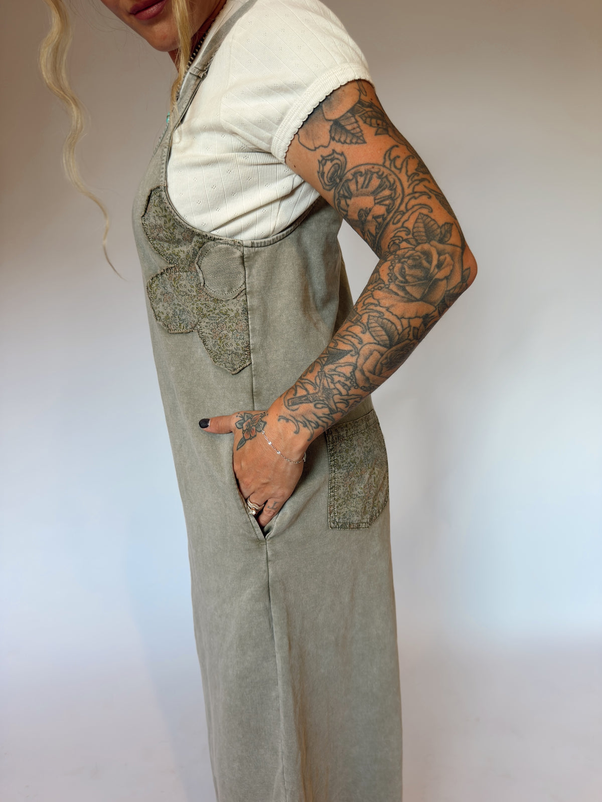 Light Olive Petal Patch Jumpsuit