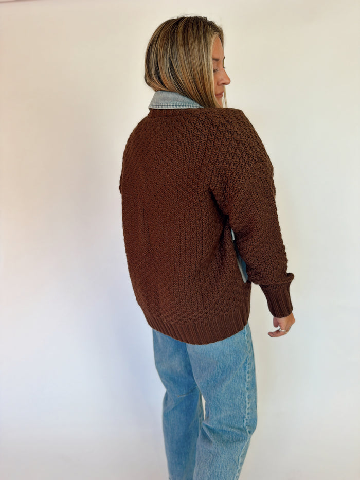 Mixed Cable Knit & Denim Jacket, alternate view