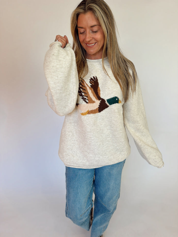Mallard Duck Oversized Fuzzy Knit Sweater, alternate view