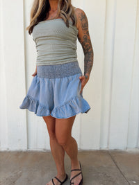 Ruffled Denim Shorts
