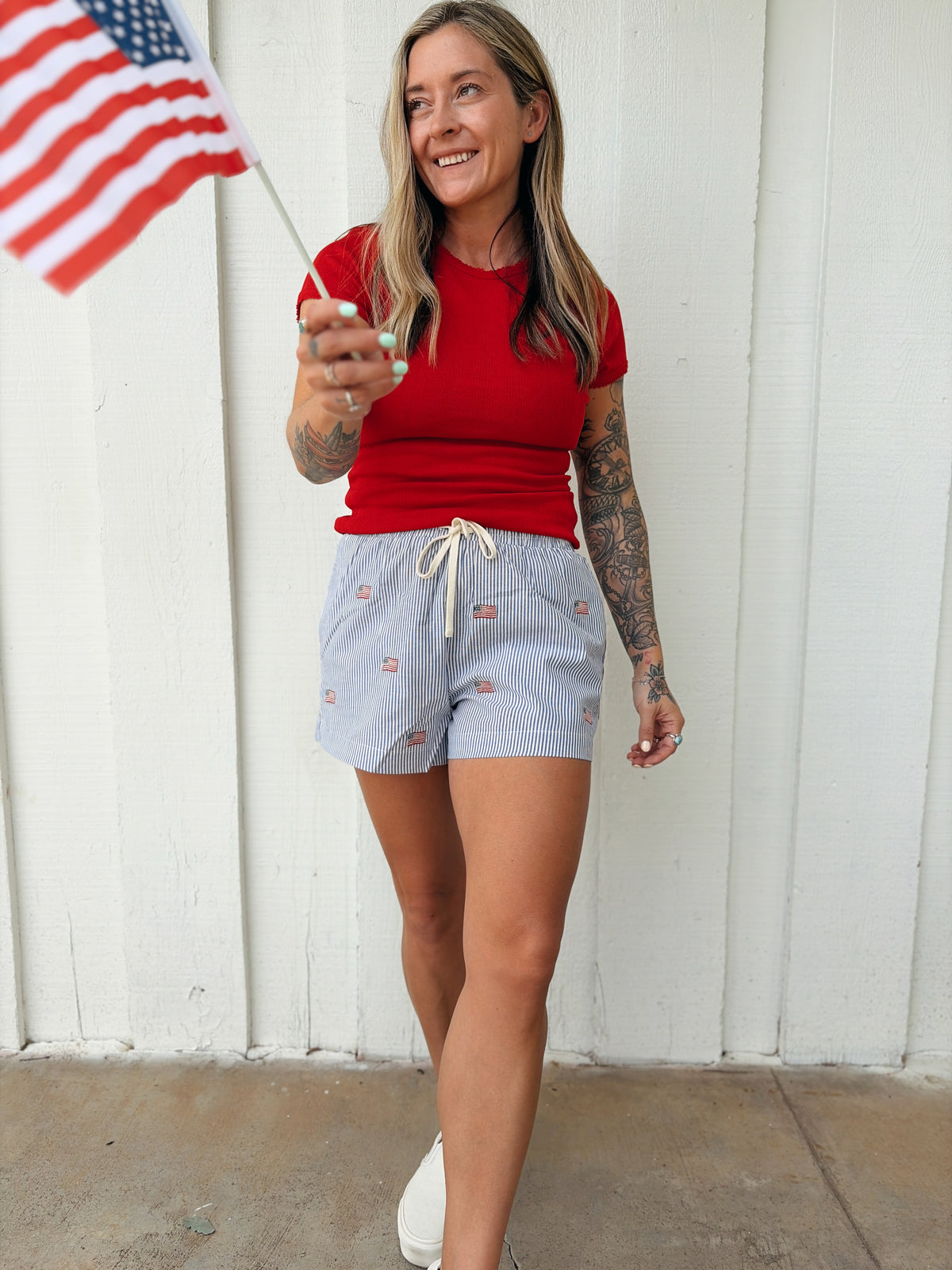 Pointelle Cherry Red Short Sleeve Top
