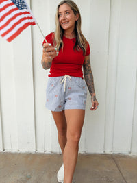 Pointelle Cherry Red Short Sleeve Top