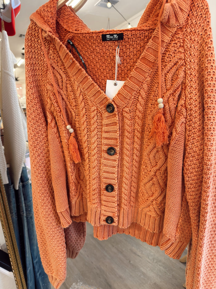Miss Me Pumpkin Cable Knit Hooded Cardigan, alternate view