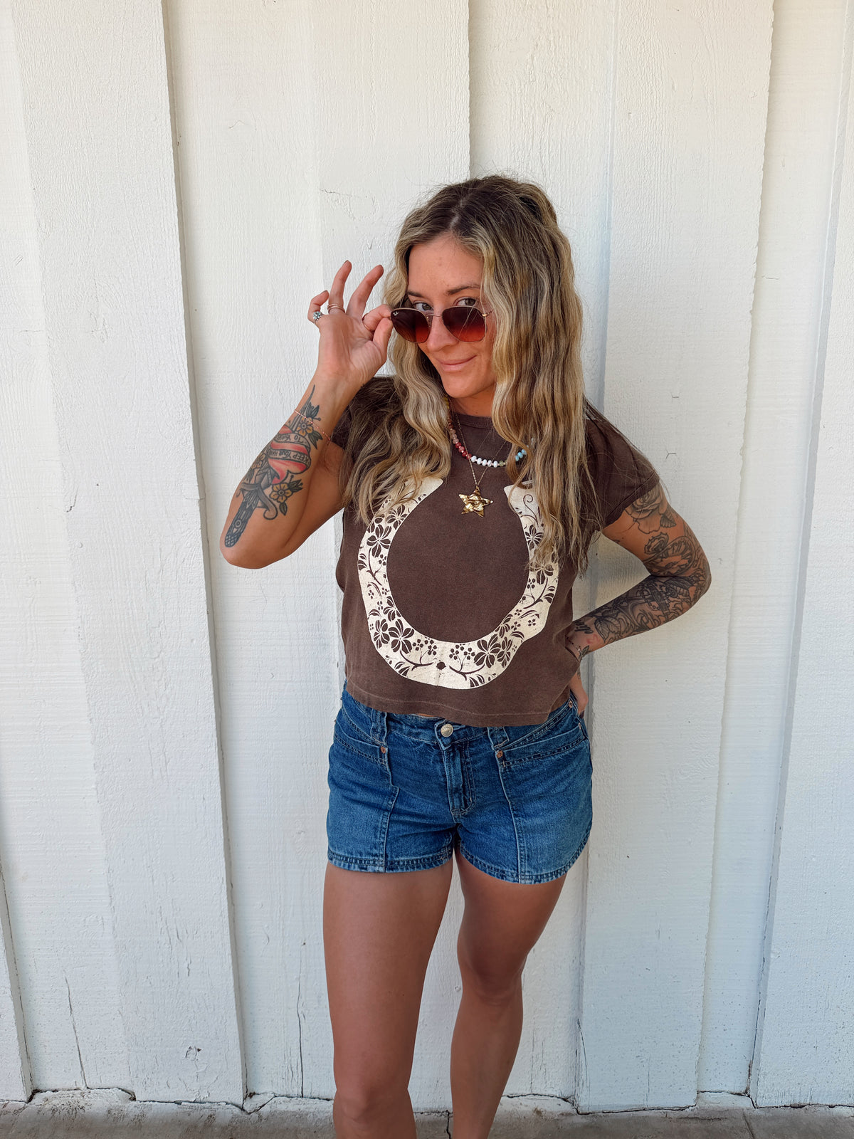 Vintage Floral Horseshoe Crop Top