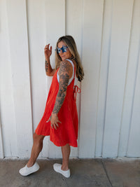 Cherry Red Denim Romper