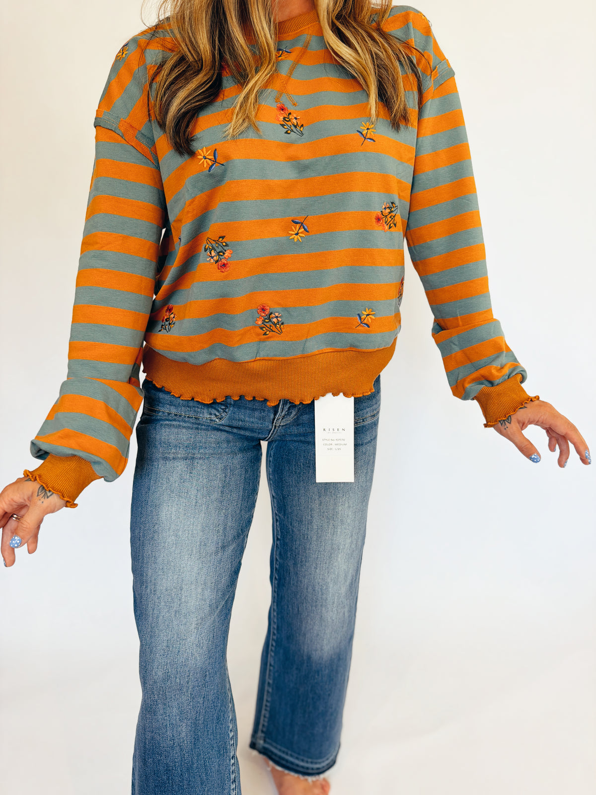 Embroidered Stripe French Terry Sweatshirt