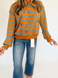 Embroidered Stripe French Terry Sweatshirt