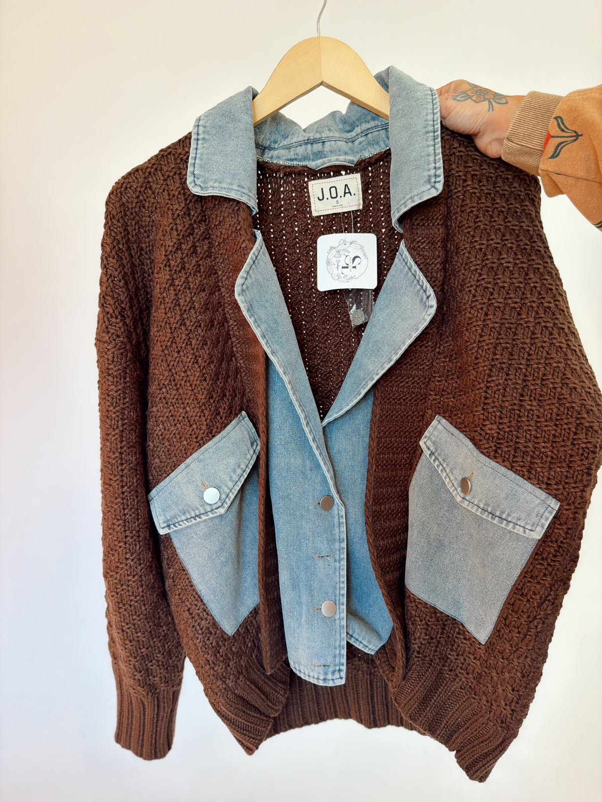 Mixed Cable Knit & Denim Jacket, alternate view