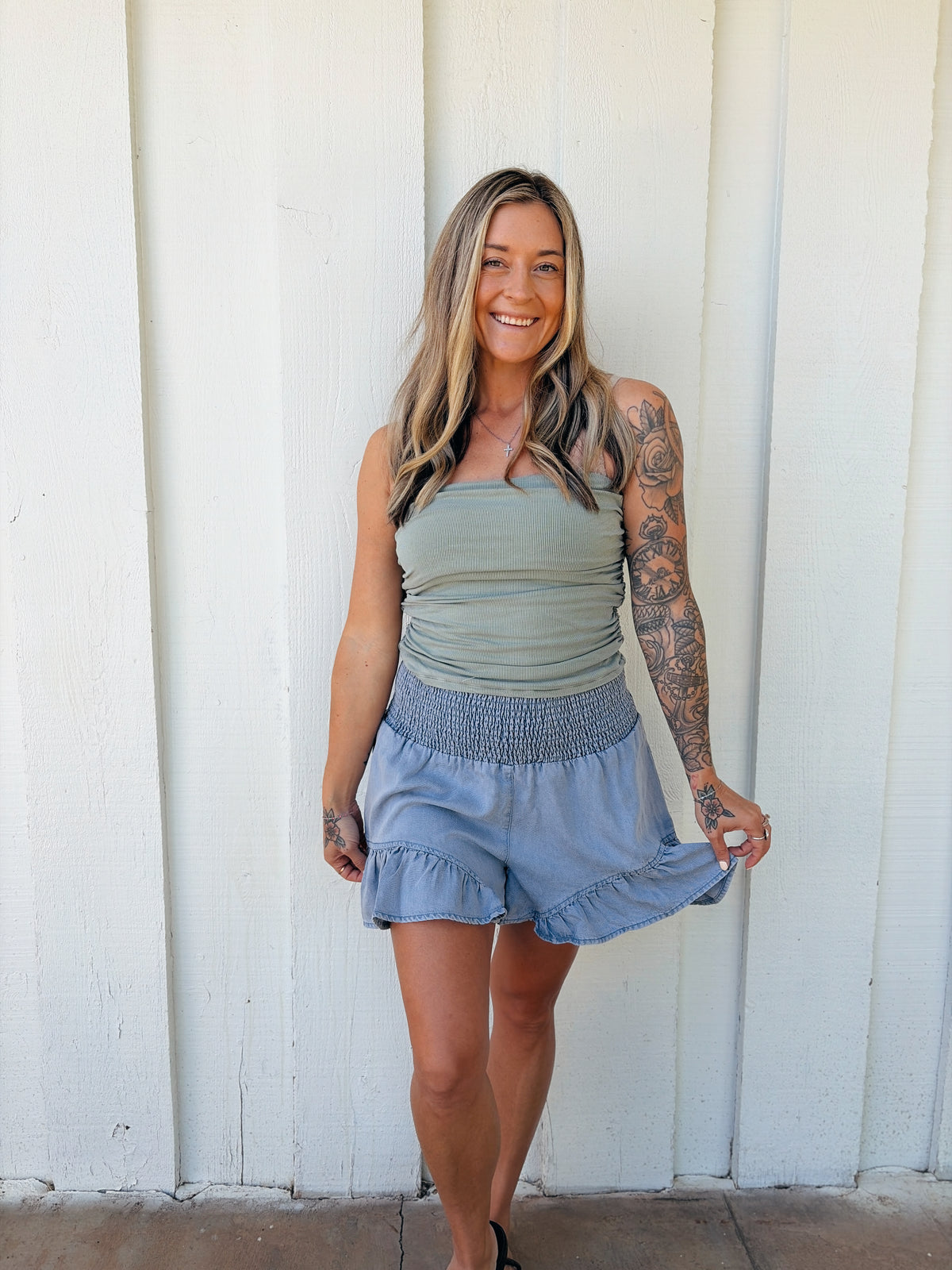 Jersey Ruched Light Sage Green Tube Top