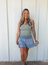 Jersey Ruched Light Sage Green Tube Top