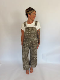 Olive Paisley Barrel Overalls ￼