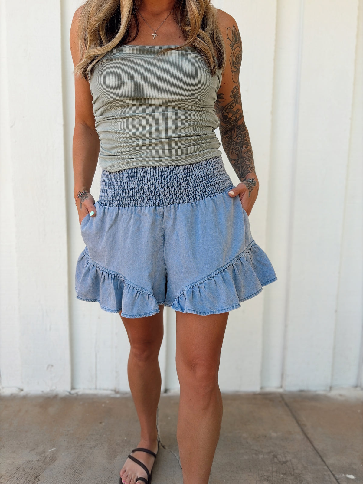 Ruffled Denim Shorts
