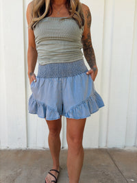Ruffled Denim Shorts