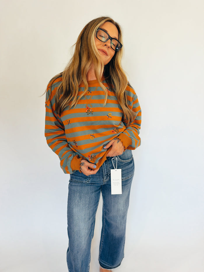 Embroidered Stripe French Terry Sweatshirt