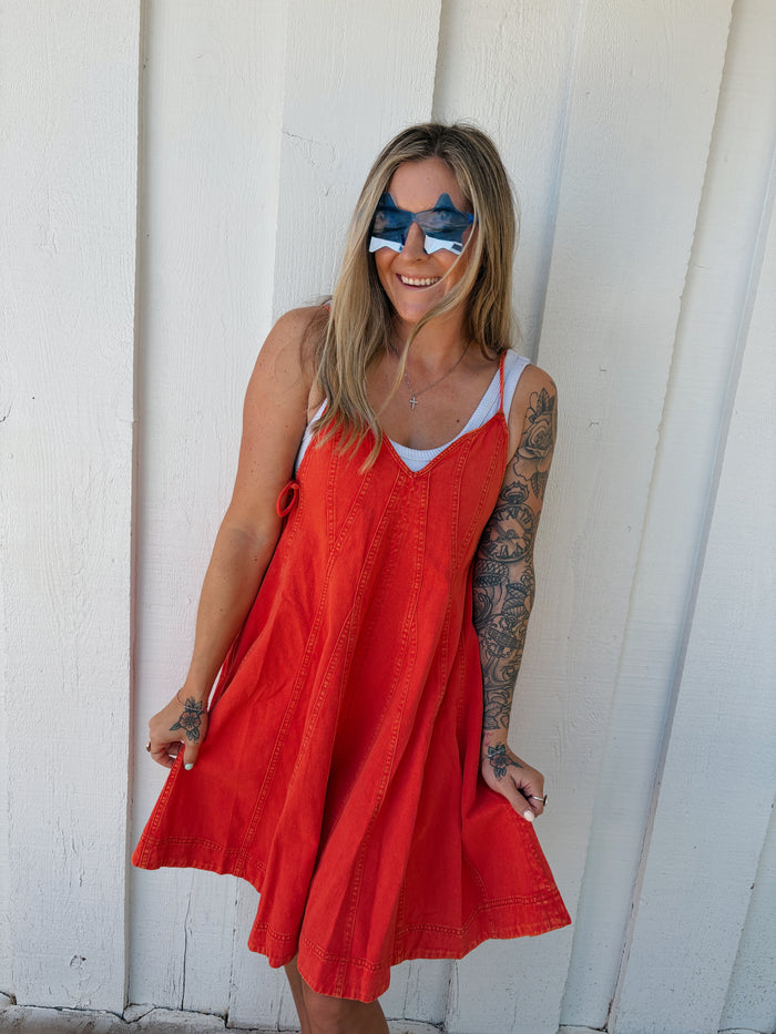 Cherry Red Denim Romper