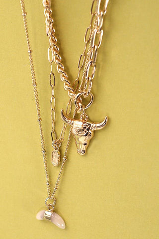 BULL HORN MULTI LAYER NECKLACE | Gold