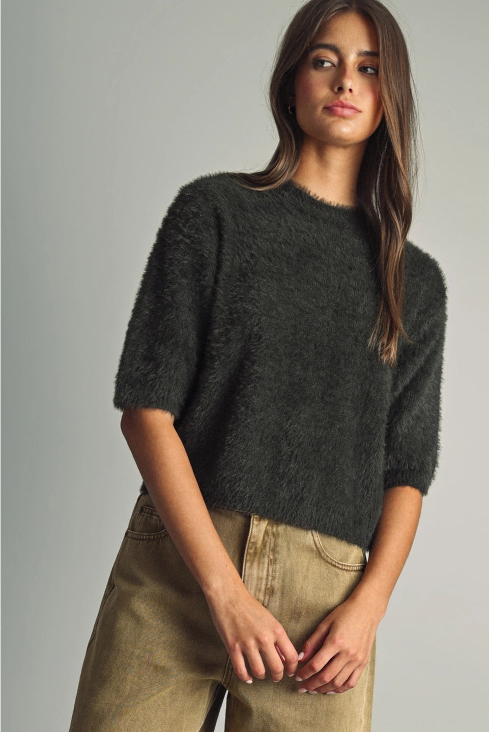 Fluffy Cropped Sweater Top at Sage Lush Boutique