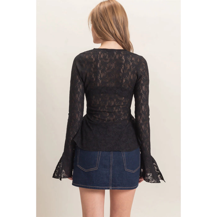Vegas Midnight Lace Bell Sleeve Top, alternate view
