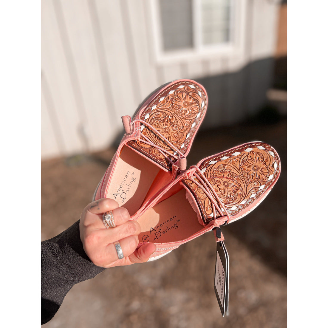 Pink Tooled-Leather Slip On Shoes
