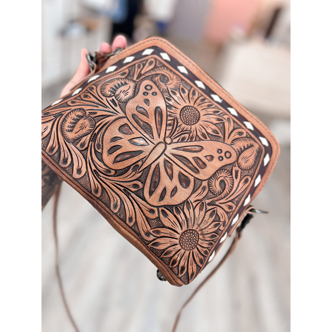 Butterfly Tooled Leather Purse